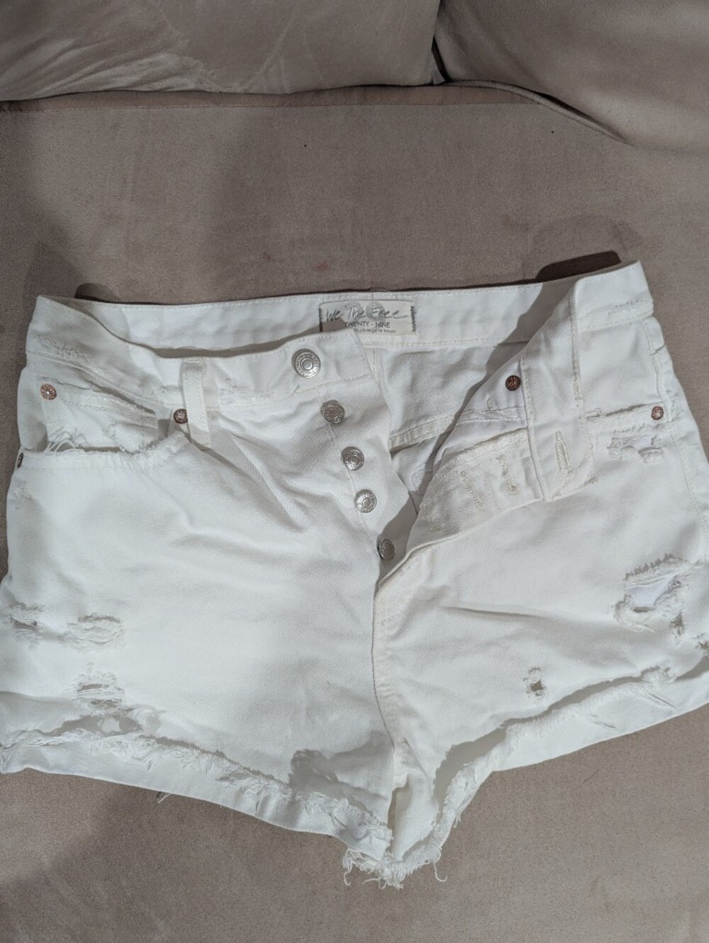 Free People White Distressed Denim Shorts